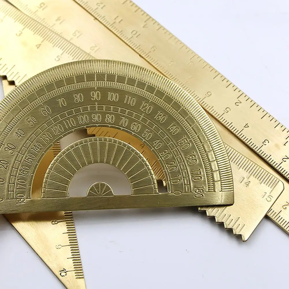 Retro Brass Ruler Triangle Ruler Protractor Caliper Wave Ruler Stationery Accessories for School Office Engineering Newest