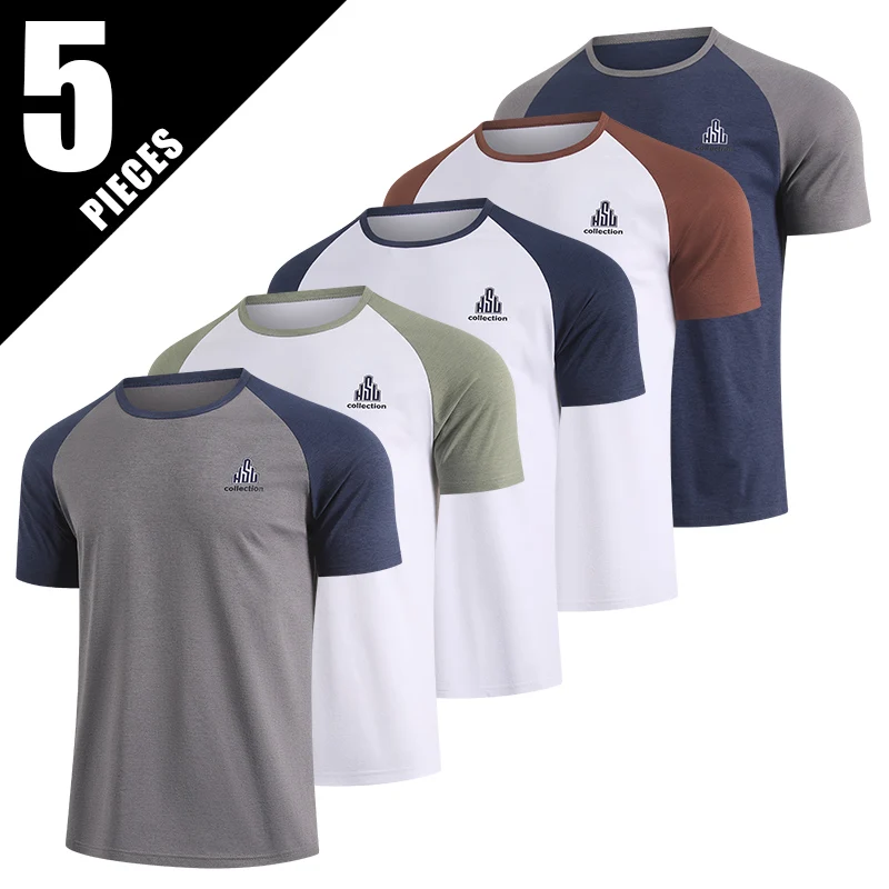 

5-Piece Set Of Men's Short Sleeved T-shirt Youth Patchwork Sleeve Print Sports Multifunctional Comfortable And Casual Trend