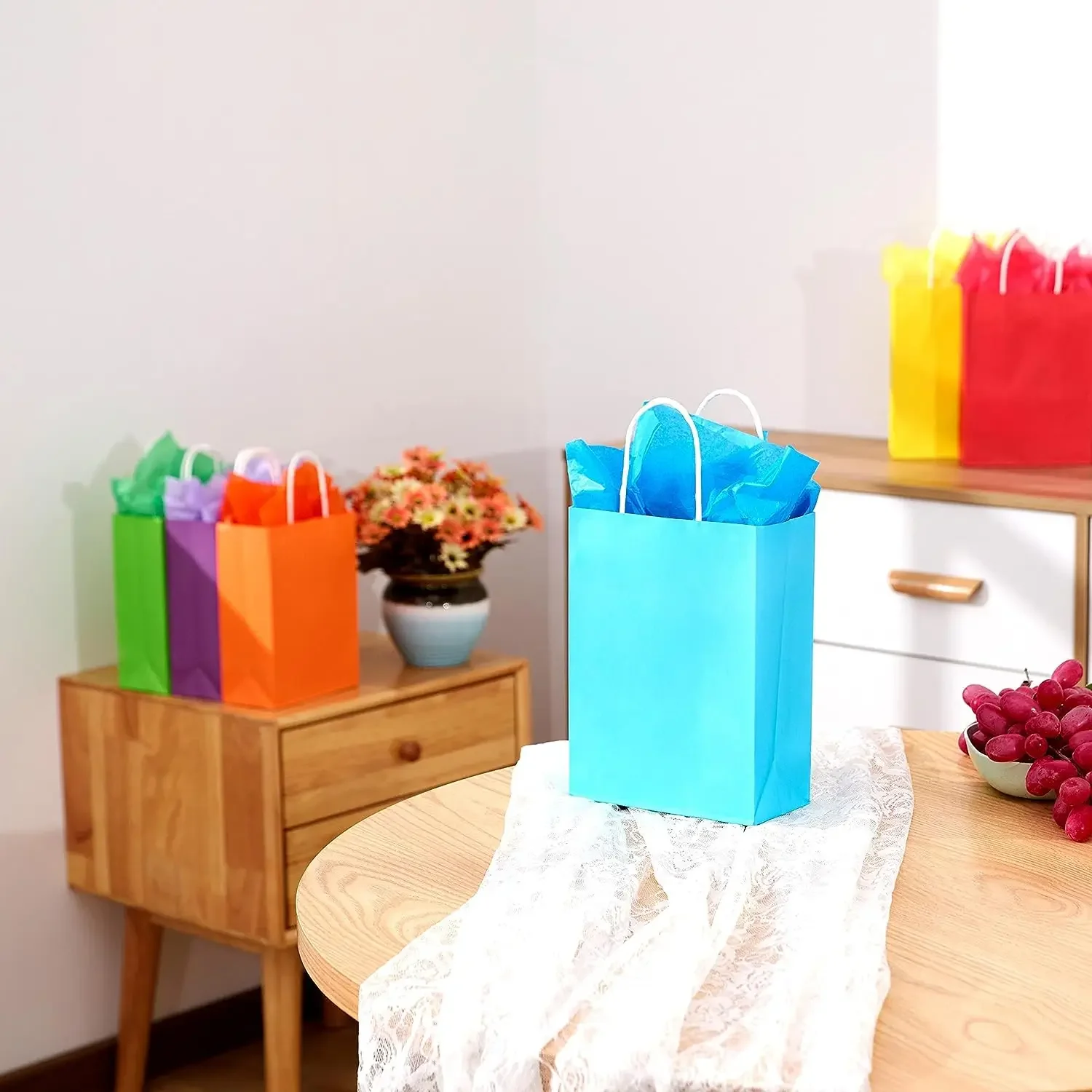 Colorful Gift Bags with Handles, Candy Color Kraft Paper Bags for Wedding, Birthday, Party Supplies and Gifts, 6 PCs