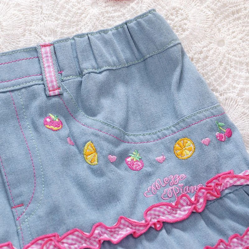 Japońska Słodka Lolita Mini Spódniczka Jeansowa Damska Kawaii Haft Falbanki Tort Spódniczki Letnia Moda Damska Y2K Spódniczki na Imprezę