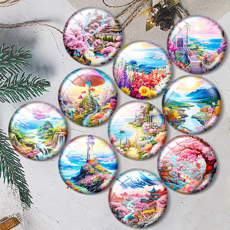 Landscape pattern  12/18/20/25mm glass cabochon  bracelet pendant rings for jewelry demo earrings back Making findings