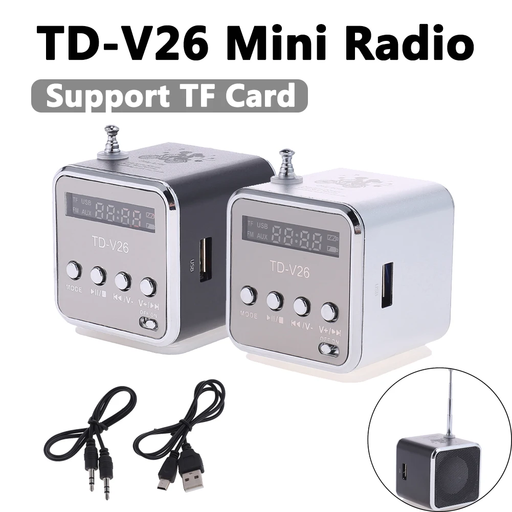 TD-V26 Mini 1.0 inch Radio FM Digital Portable Speakers w/FM Radio Receiver Support TF Card U Disk for MP3 Music Player