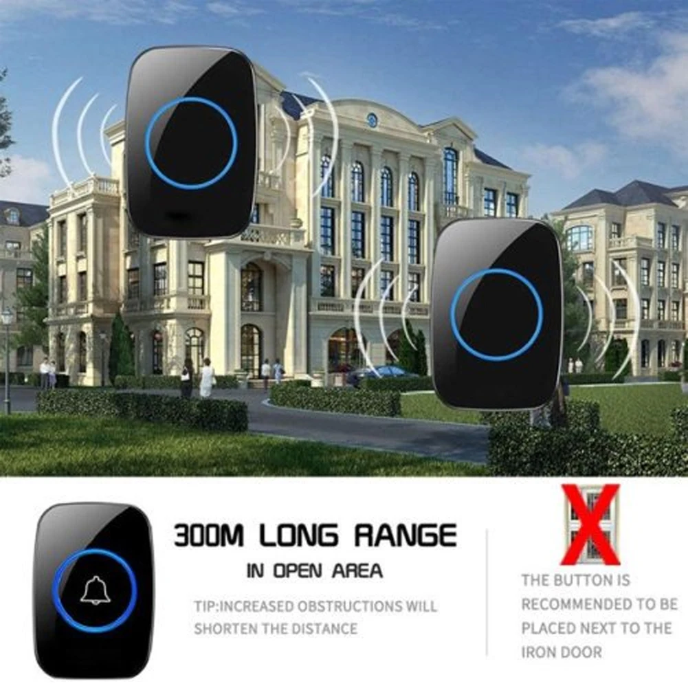 Office Buildings For Home Factories Push Button Transmitter With 1 Plug-in Receiver Wireless Doorbell 300m Remote 60 Music