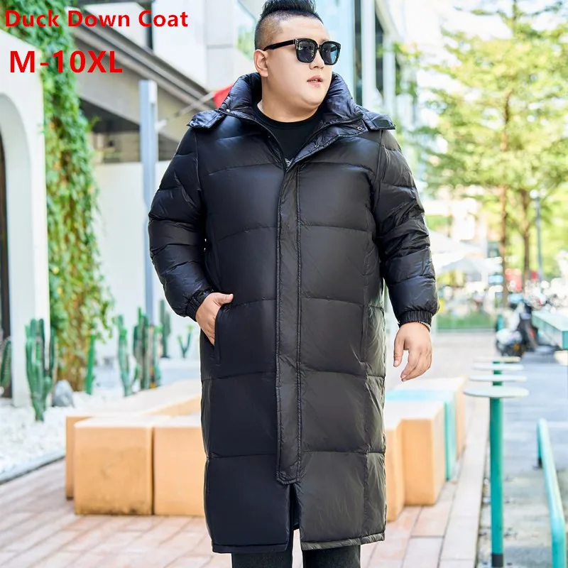 Men Duck Down Coat 170KG Thicken Warm Winter Clothes 10XL 8XL Knee Length Extra long Plus Size Big Hooded Jackets Outdoor Parkas