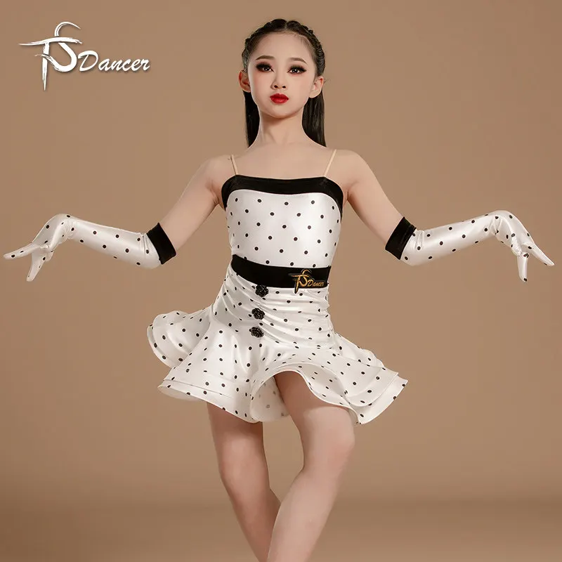 

Latin Dance Training Costume Girl New Children's Performance Costume Competition Regulations Latin dance dress suit