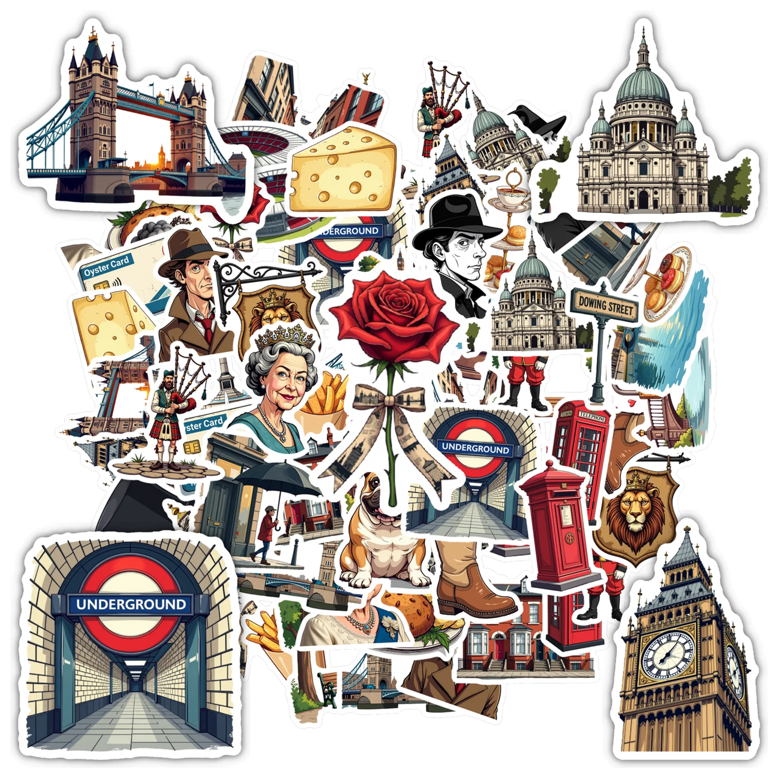 35pcs-70pcs Iconic British Culture Stickers Cartoon London Iconic Teacher Reward Stickers PVC Sticker For Phone Laptop Car