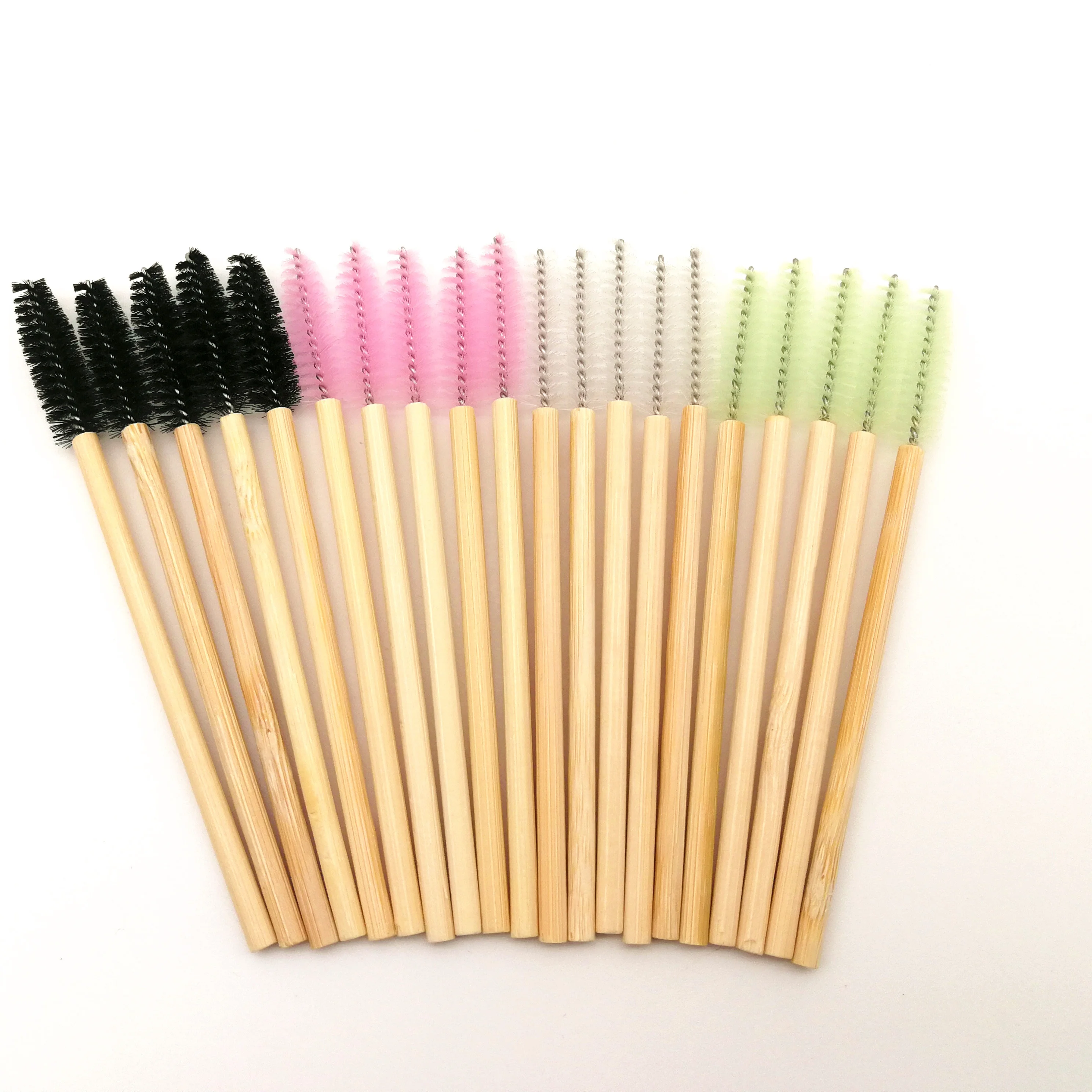 100 Pcs ECO Friendly Bamboo Stick Black Nylon Mascara Wands Eyelash Brush Disposable Lash Wands