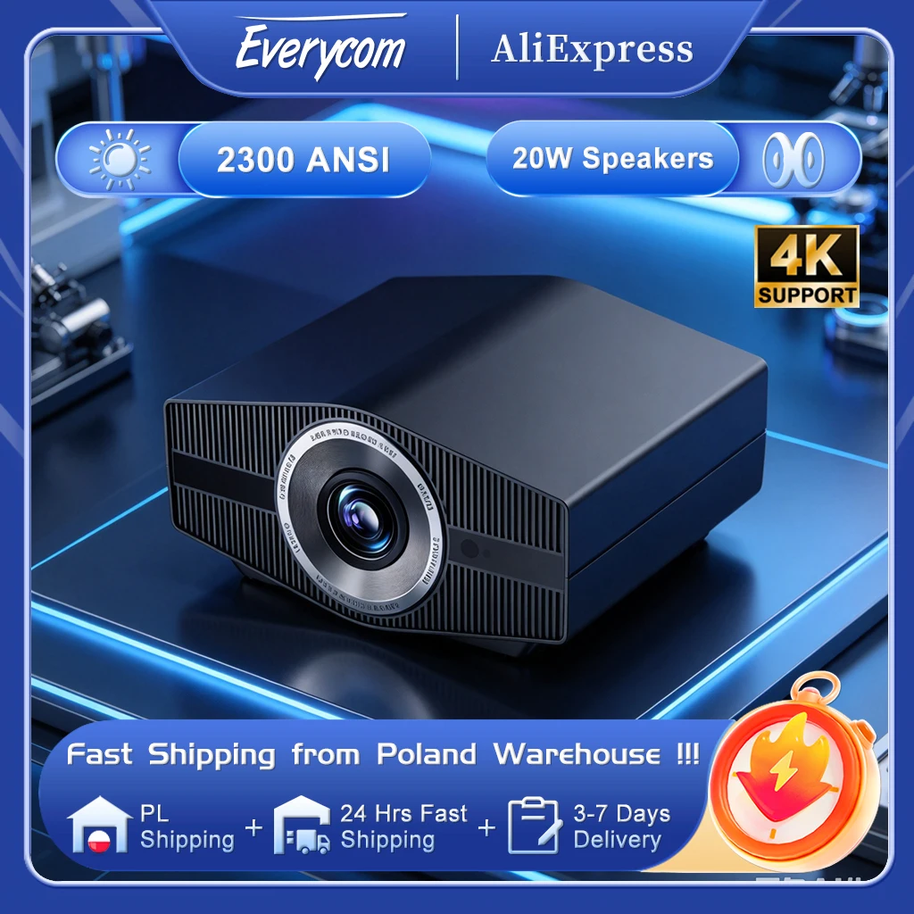 Everycom YG710W 1080P Full HD Smart Projector 4K ondersteund 2300 ANSI Lumen Android 12 Beamer Projector Autofocus Automatische Keystone Correctie WiFi 6 HDR Home Cinema Gaming Home Theater