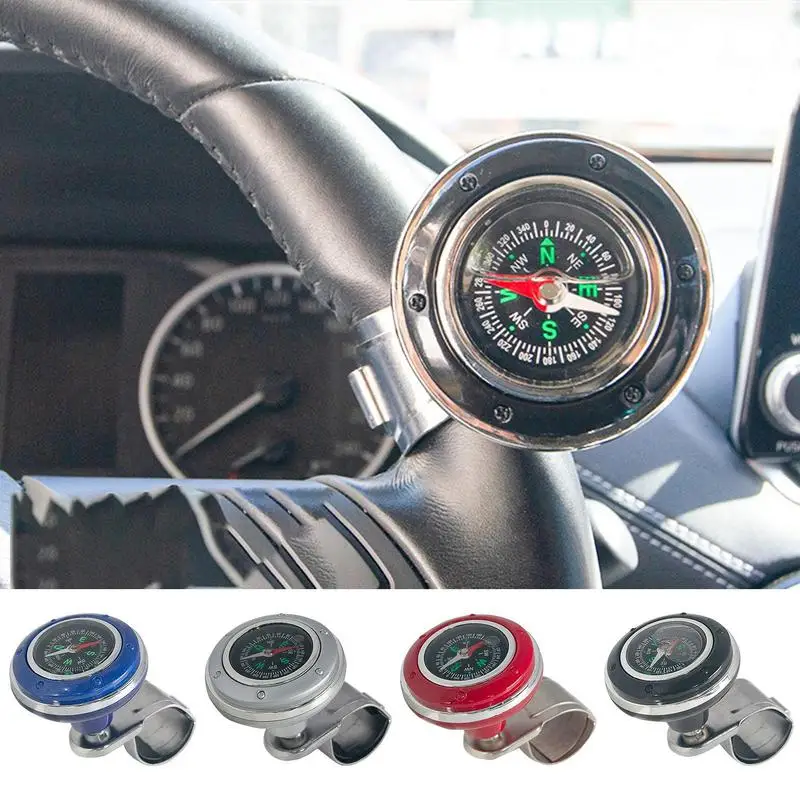 Steering Wheel Spinner Knob with Compass Universal 360 Degree Rotation Metal Power Handle Ball Booster for Car Vehicle Auto