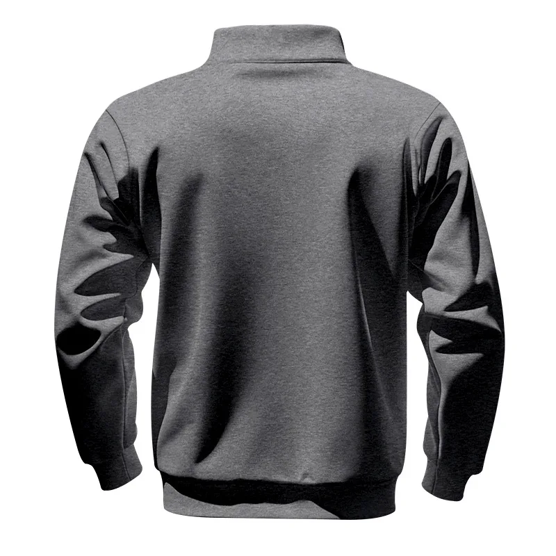 Amerikanischer Herbst- und Winter-Herrenpullover aus schwerem Fleece mit langen Ärmeln, halbem Reißverschluss, lockerem Schnitt und Stehkragen – Detail 31