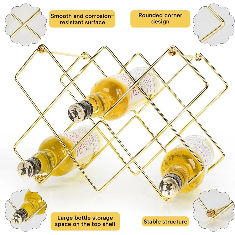 wine rack, freestanding modern gold metal, wine storage cabinet shelf wine racks countertop for pantry,kitchen wine bottle rack