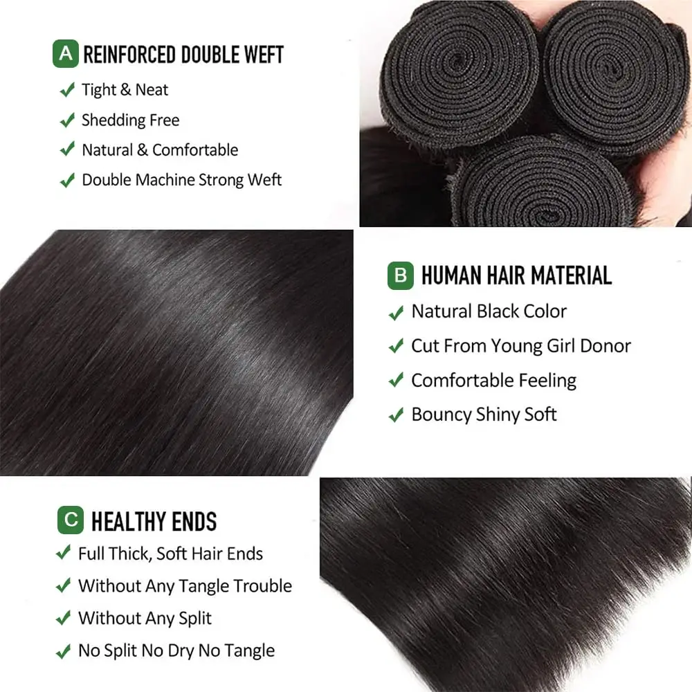 Straight Human Hair Bundle Unprocessed Virgin Brazilian Human Hair 3 4 Bundles Hair Extensions Grade 12A Remy Natural Color For Black Women 20 22 24 Inch