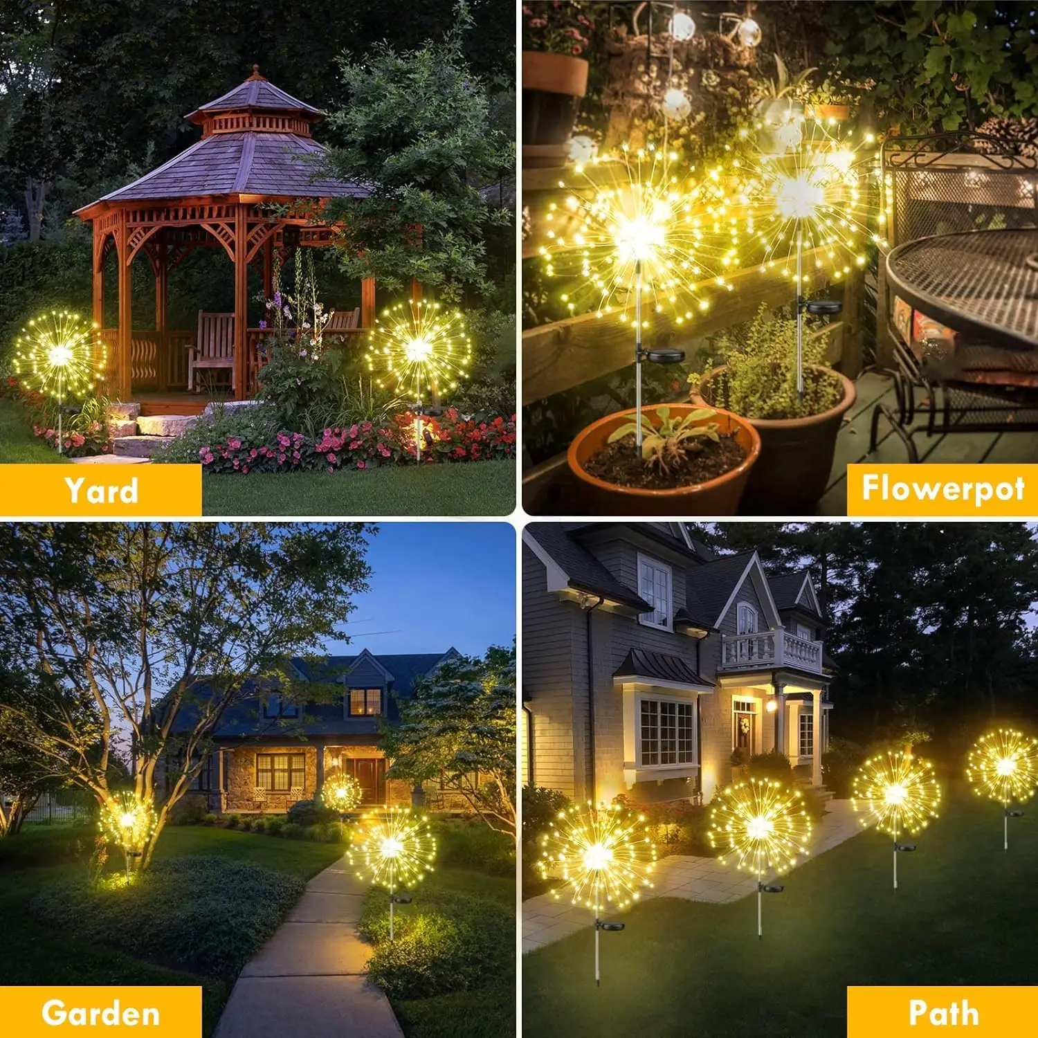 1pc Solar Garden Light 200 LEDs 8 Lighting Modes Waterproof Fireworks Light for Outdoor Patio Walkway Pathway Outside Decorative