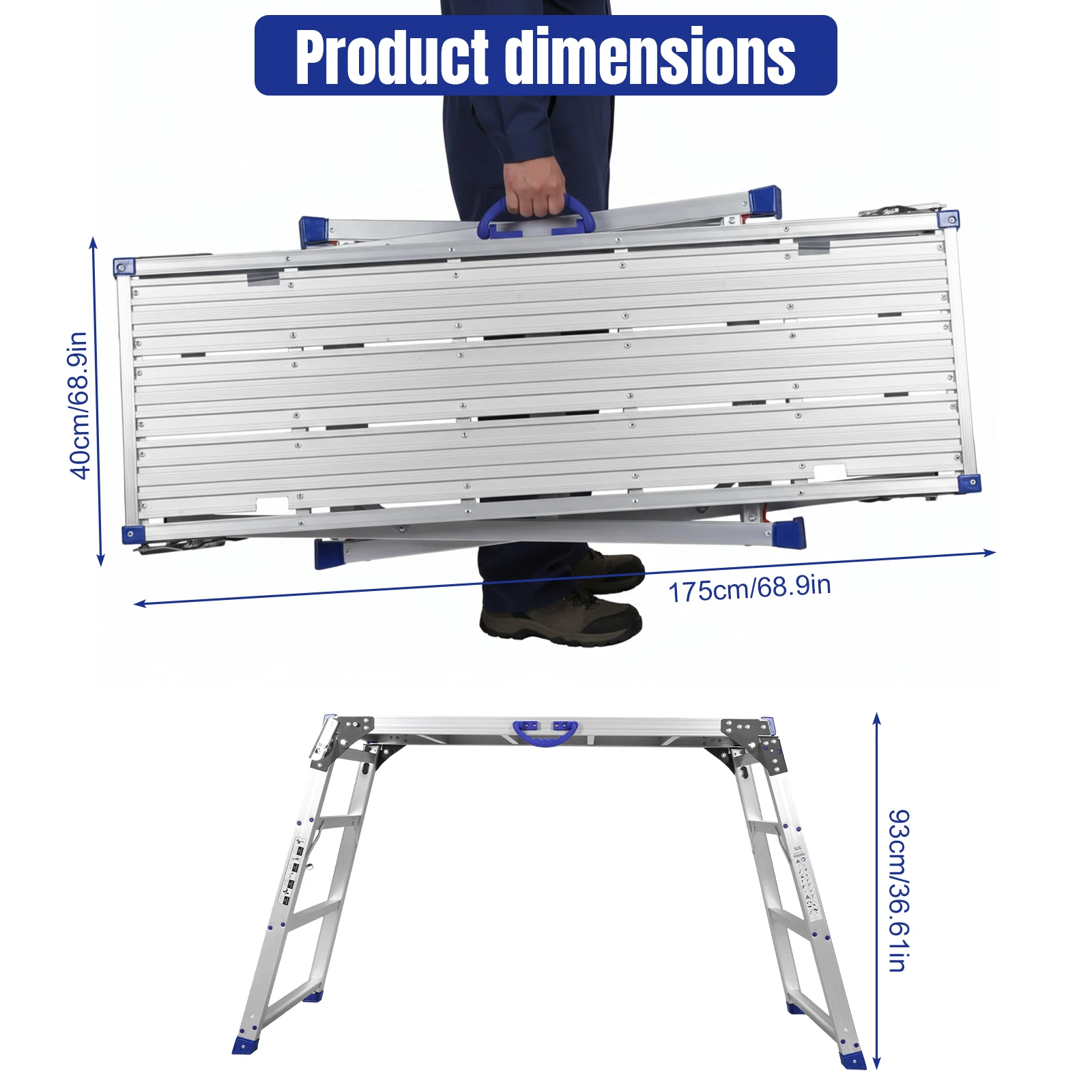 منصة عمل قابلة للتعديل بسعة 330 رطل، سلم بناء سميك، منصة عمل محمولة قابلة للطي للتخييم والديكور