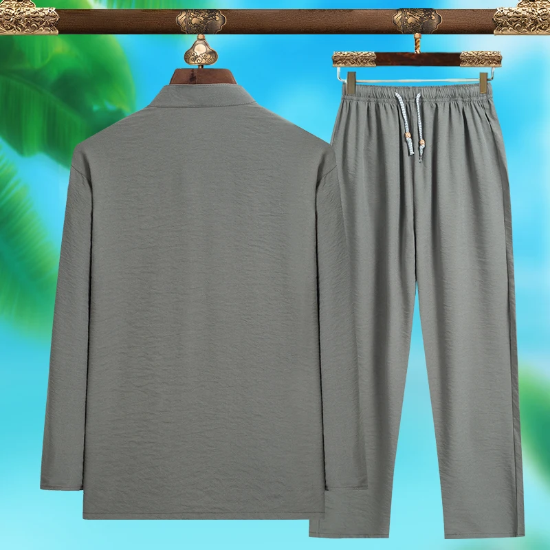 High-quality Men's Fashionable Tang Suit, Pure Silk Lightweight Long-sleeved Set, New Chinese-style Summer Wear view 5