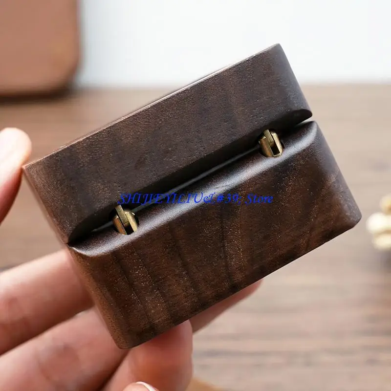 E21F 2.17x2.17x1.38in Jewelry Box Wooden Box with Soft Interior Holder Single/Double Slot Jewelry Vintage