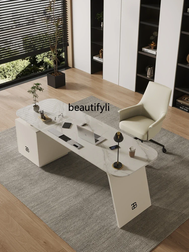 Cream Wind Desk Modern Home Study Computer Desk Bedroom Slate Office Desk and Chair