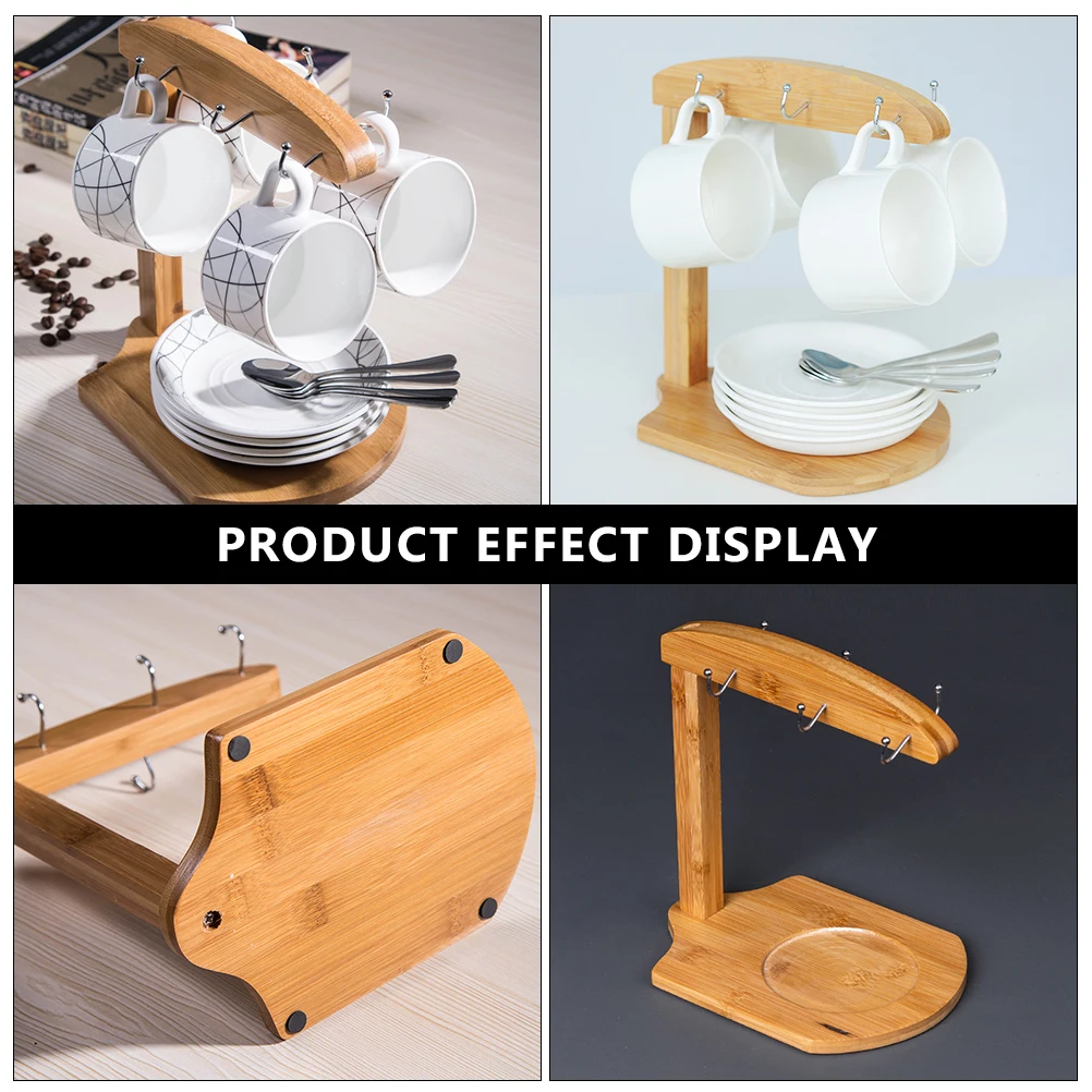 

6pcs Bamboo Mug Holder Cup Storage Rack Household Coffee Cup ganizer Drying Stand Display Shelf Sturdy Tray 6 Mugs Capacity
