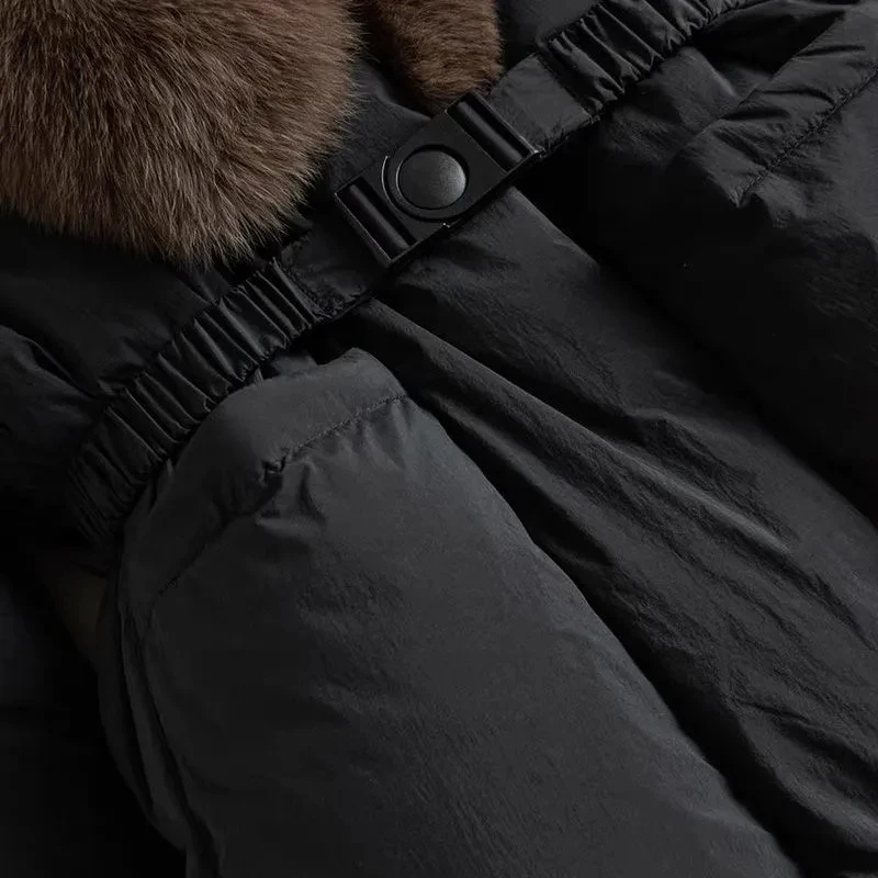 سترة نسائية بياقة من فرو الثعلب الحقيقي لشتاء 2025 معاطف جديدة بخصر دافئ وسميك سترات نسائية عصرية سترات باركاس