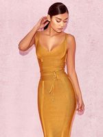 Ginger Sexy Lady Belt Spaghetti Strap Party Club V Neck hl Bodycon Bandage Dress