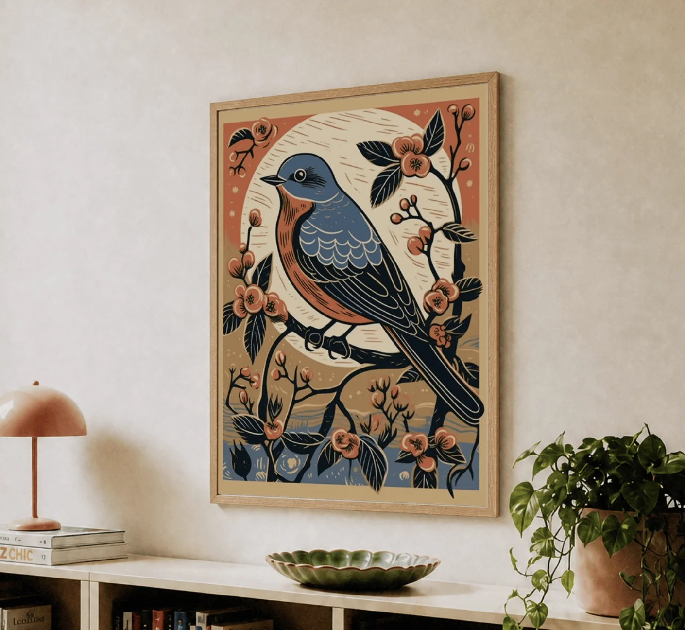 Linocut Bird Wall Art Canvas Prints, Vintage Woodcut Bird Posters, Rustic Decor for Living Room Bedroom Gallery Wall Decor