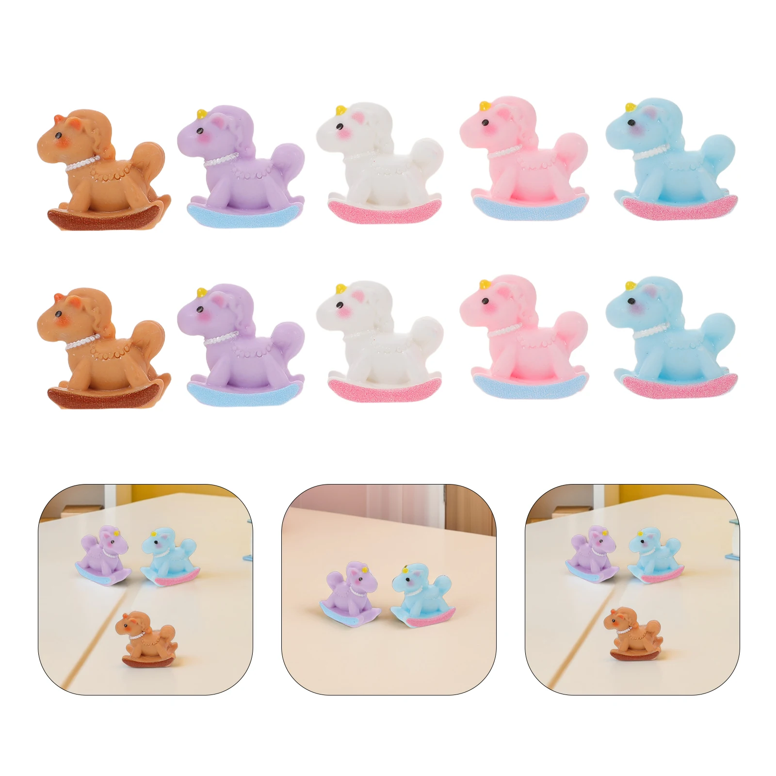 

10 шт., цвет макарон, мини-конь-качалка, аксессуары для рукоделия из смолы, декор для кукольного домика, вечеринка по случаю дня рождения, топпер для торта, Рождество