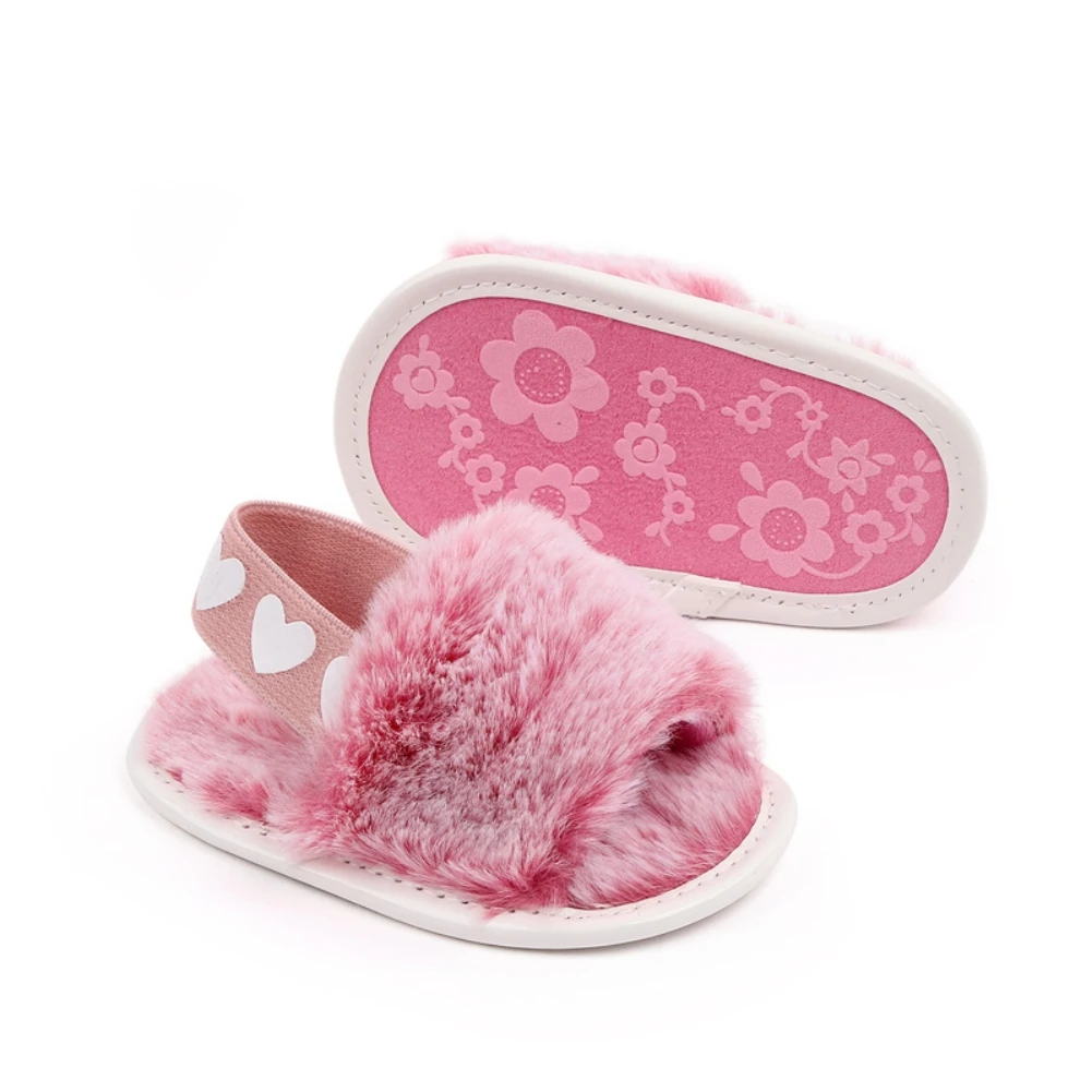 0-18M Soft Plush Sandals Baby Shoes Winter Furry Crib Shoes Indoor Infant Fluffy Slipper Elastic Band Newborn Baby Prewalkers