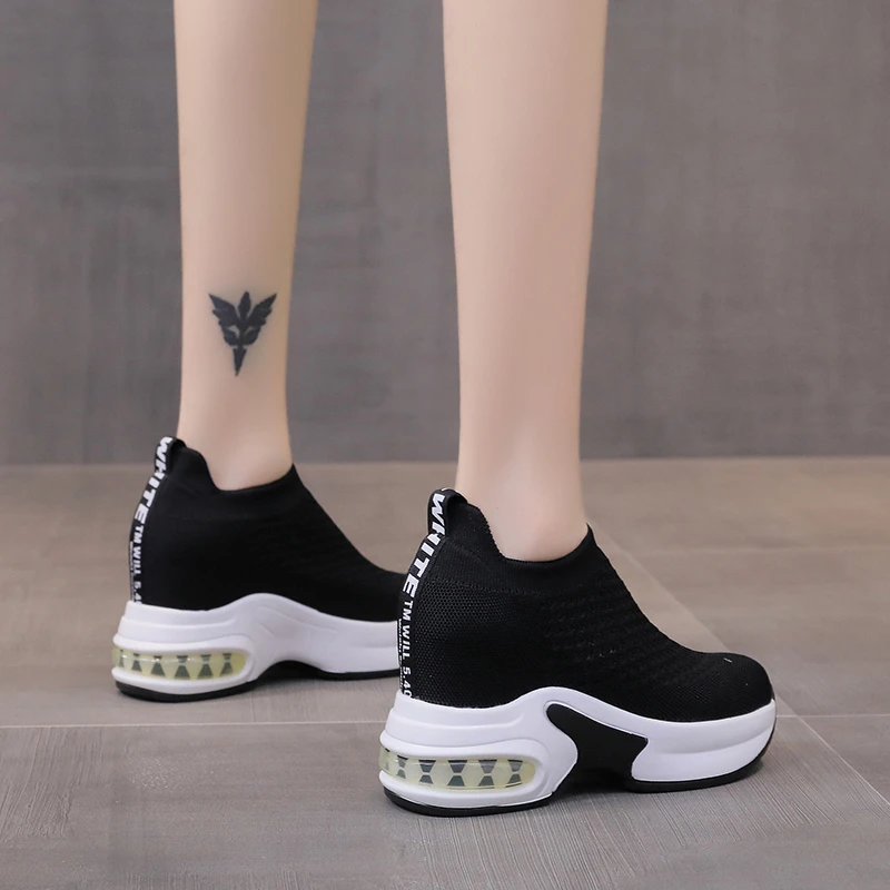 New 2023 Autumn Women Breathable Platform Casual Shoes Women Height Increased Vulcanized Shoes 8CM Thick Sole Zapatos Mujer