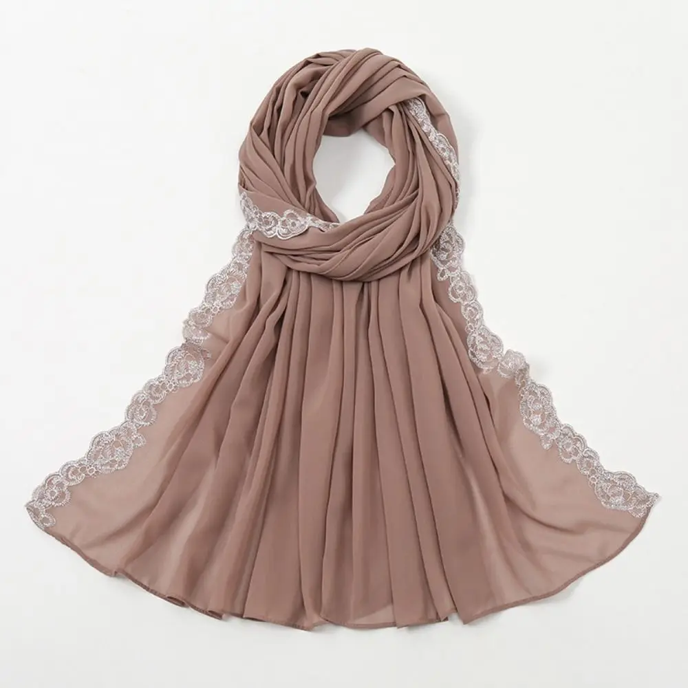 

Embroidered Lace Chiffon Lace Hijab Comfortable Breathable Summer Wraps Headscarf Solid Colors Women Long Shawls