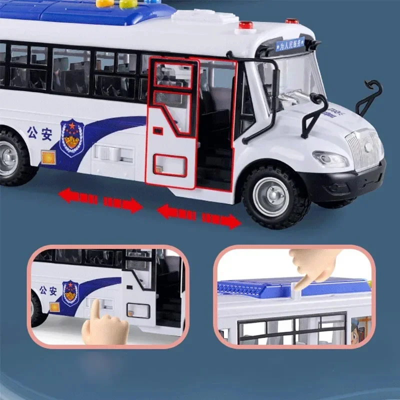 Large Size Police Bus Pull Back Vehicle Simulated Police Car Model with Lights Music Inertial Car Toy for Children Birthday Gift