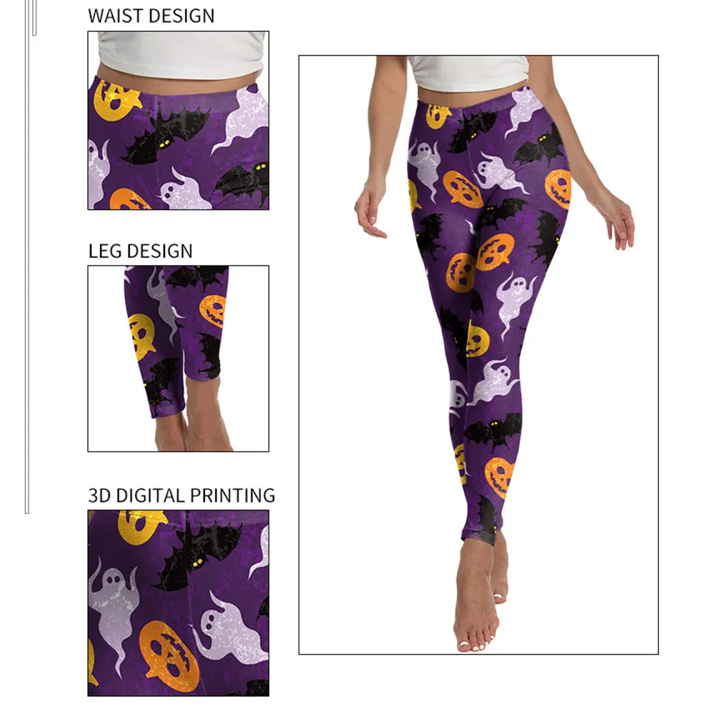 

Women's colorful Halloween skull Pumpkin Legging Sexy Fashion Stretch Digital Print Fitness Slim Pants Cool Partywear Trousers