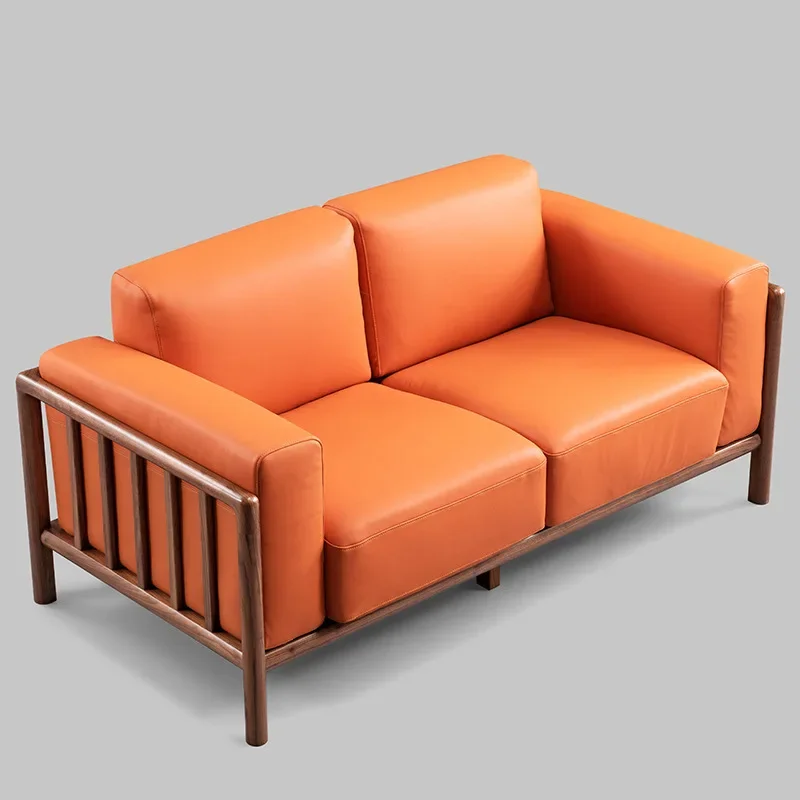 

The product can be customized. Nordic black walnut solid wood sofa leather modern simplicity