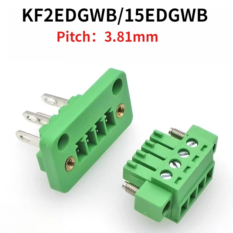 3.81MM Through Wall Plug in Terminal Blocks Connector KF15CDGV-3.81 with Flange 2/3/4/5/6/7/8/9/10 Pin Way Copper Panel Mount