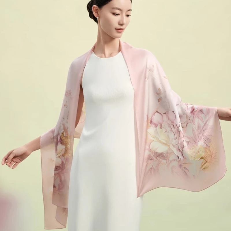 Wensli 新着 十二花女神シリーズ ブロケード牡丹ロングスカーフ シルクショール
