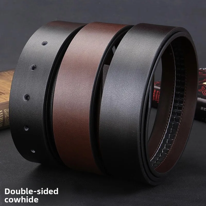 Genuine Leather Belt for Men without Head And Button Single Layer Calfskin Belt Automatic Buckle Pin Buckle No Head Belt