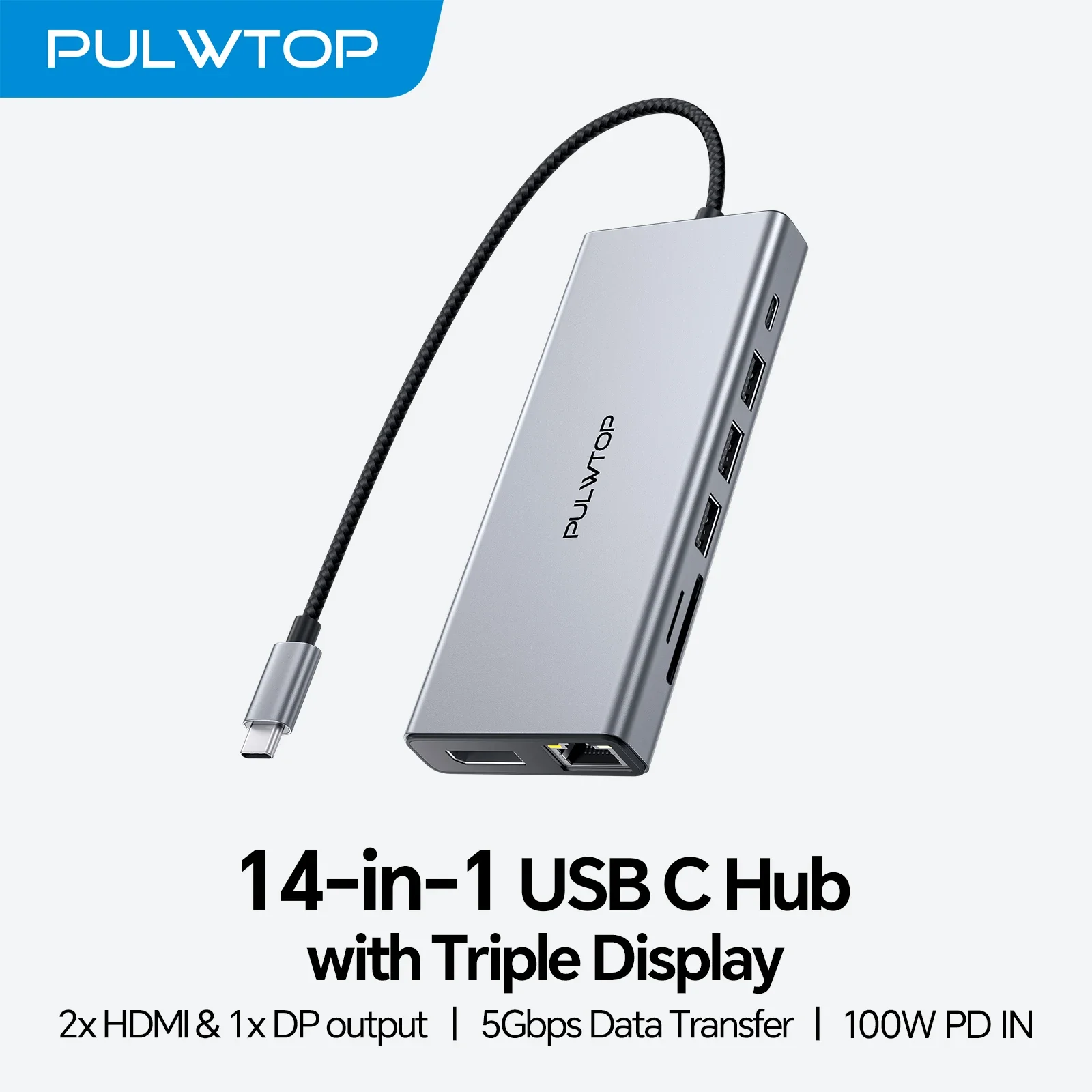 USB C Hub,14-in-1 USB-C Multiport Adapter Dock with 6*USB, 2*HDMI 4K60/4K30,100W PD, Ethernet Compatible with Laptops, Tablets