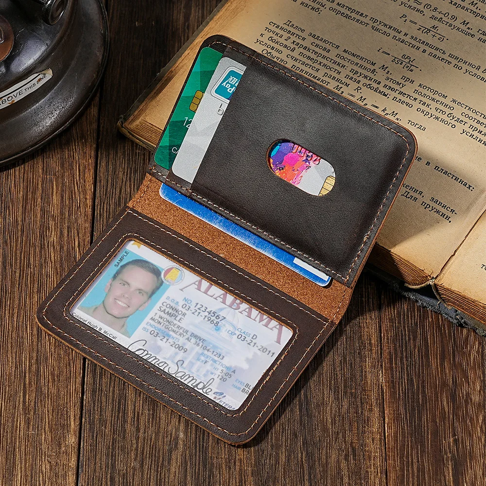 Handmade Leather Cards Holder Vintage Style Minimalist Leather Credit Card Wallet Id Wallet for Men Protector Sleeve