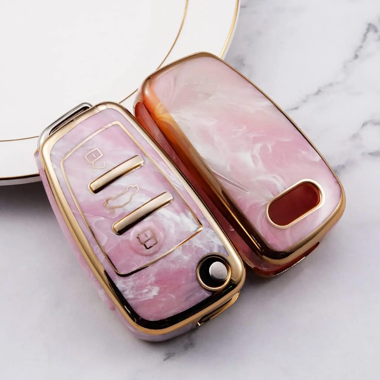 Heart Horse Remote Car Key Fob Cover Marble Soft TPU Key Case Protection Compatible for A3 A4 A4L A6 A6L Q2L Q3 Q5 Q7 TT A1 S3 R