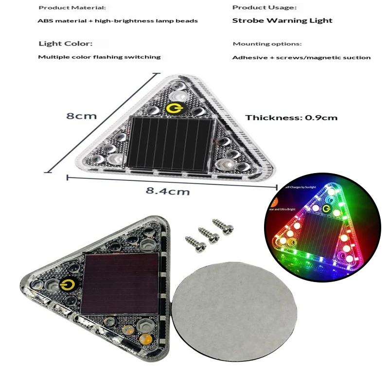 LED Solar Warning Light Anti Collision Truck Tail Flashing Light Touch Switch Wireless Strobe Triangle Lamp Tail Light