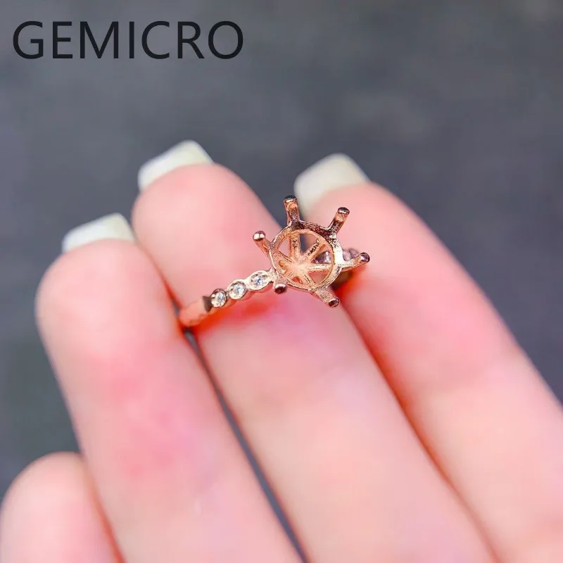 DIY Open Ring Empty Holder Real S925 Sterling Silver Setting Round 8mm Stone Fine Charm Weddings Jewelry for Woman Accessory