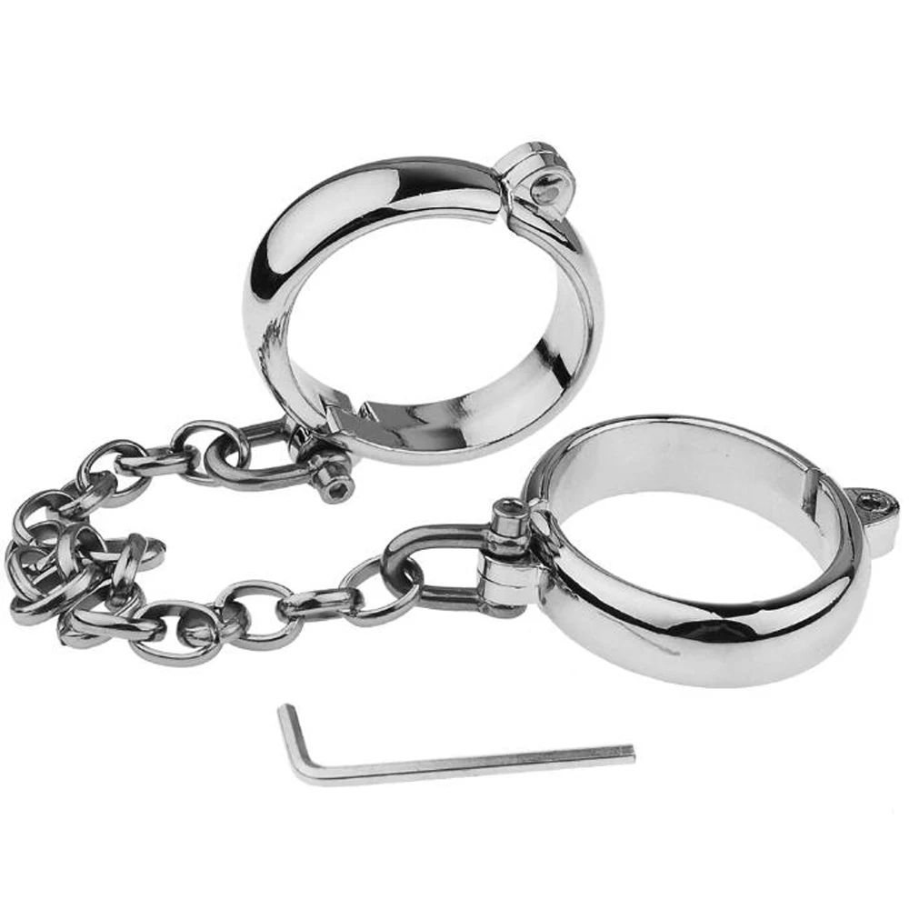 Handcuffs Ankle Cuff Oval Type Metal Bondage Lock BDSM Fetish Wear With Chain Bondage Harness Sex Games Slave Restraints Couples