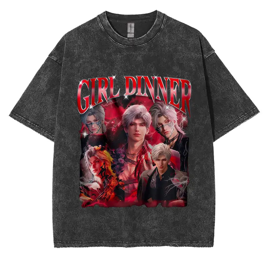 Sylus Love and Deepspace Vintage Washed T Shirts Girl Dinner Summer Harajuku Graphic T-Shirt Men's W