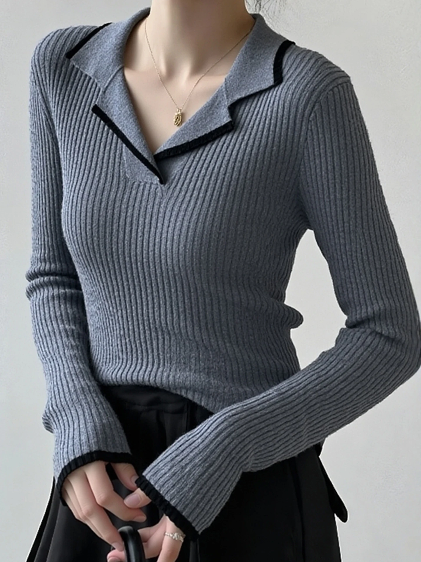 Suéter de Cachemira para Mujer, Cuello Csero, Manga Larga, Corte Ajustado, Estilo Simple, ueso, Sensación de Alta Gama, ...