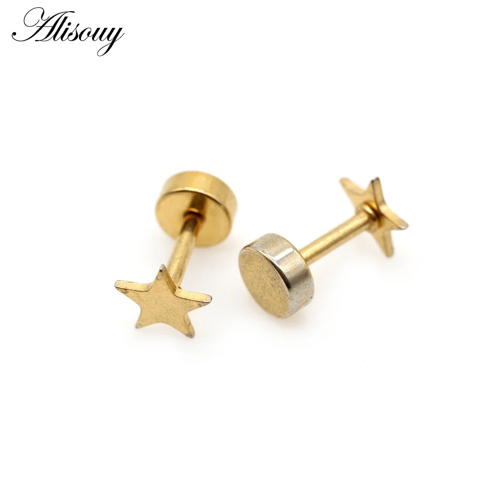 Alisouy 2 Pieces Women Star Style Stainless Steel Ear Studs Tragus Earrings Cartilage Helix Ear Bone Nail Stud Earrings