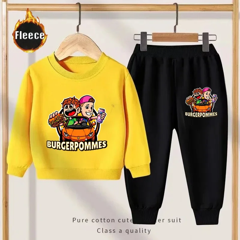 

Burgerpommes Icrimax Child Sweatshirt Set Cartoon Anime Long Sleeve Sets Winter Warm Thick Casual Hoodie+Pant 2pcs Set Clothing