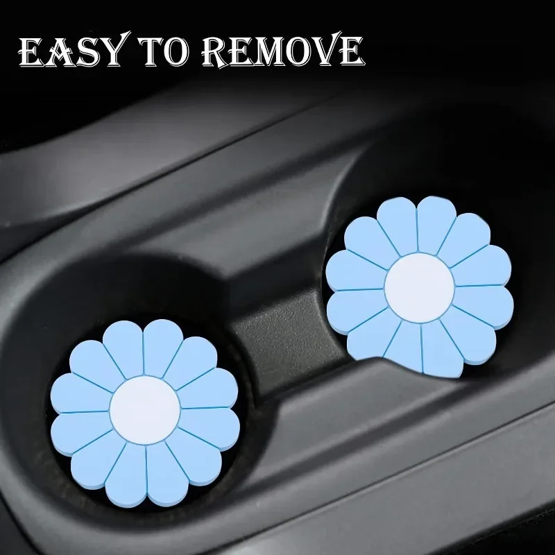 2PCS  Daisy Shape Car Cup Holder Coasters 2.75 Inch Non Slip Silicone Cup Holder Liner Universal