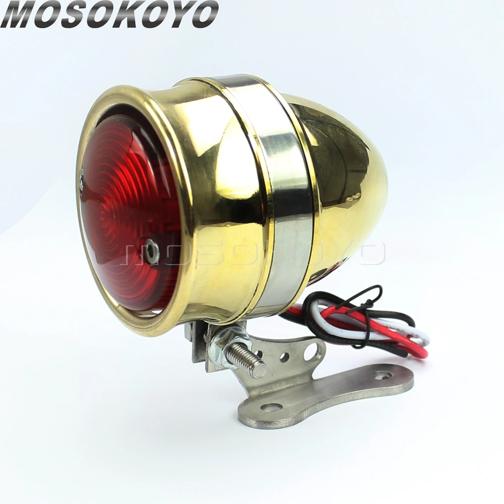 Brass Vintage Rear Light Motorcycle Brat Style Light 12V Red LED Brake Taillight For Harley Honda Bobber Chopper Cafe Racer Dyna