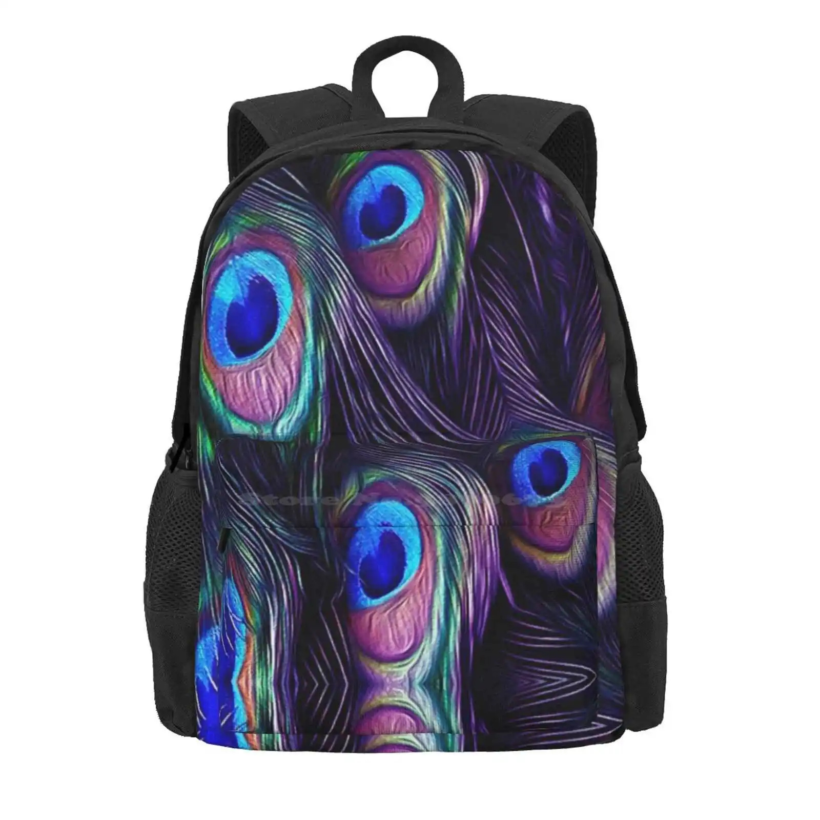 Peacock Feather Hot Sale Schoolbag Backpack Fashion Bags Peacocks Peafowl Birds Wild Animals Peacock Feathers Blue Purple