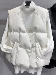 plus Size Autumn Winter Leather Surface Cotton Filled Vest V-Neck Slimming Women's Outerwear Versatile Stylish Commute Style