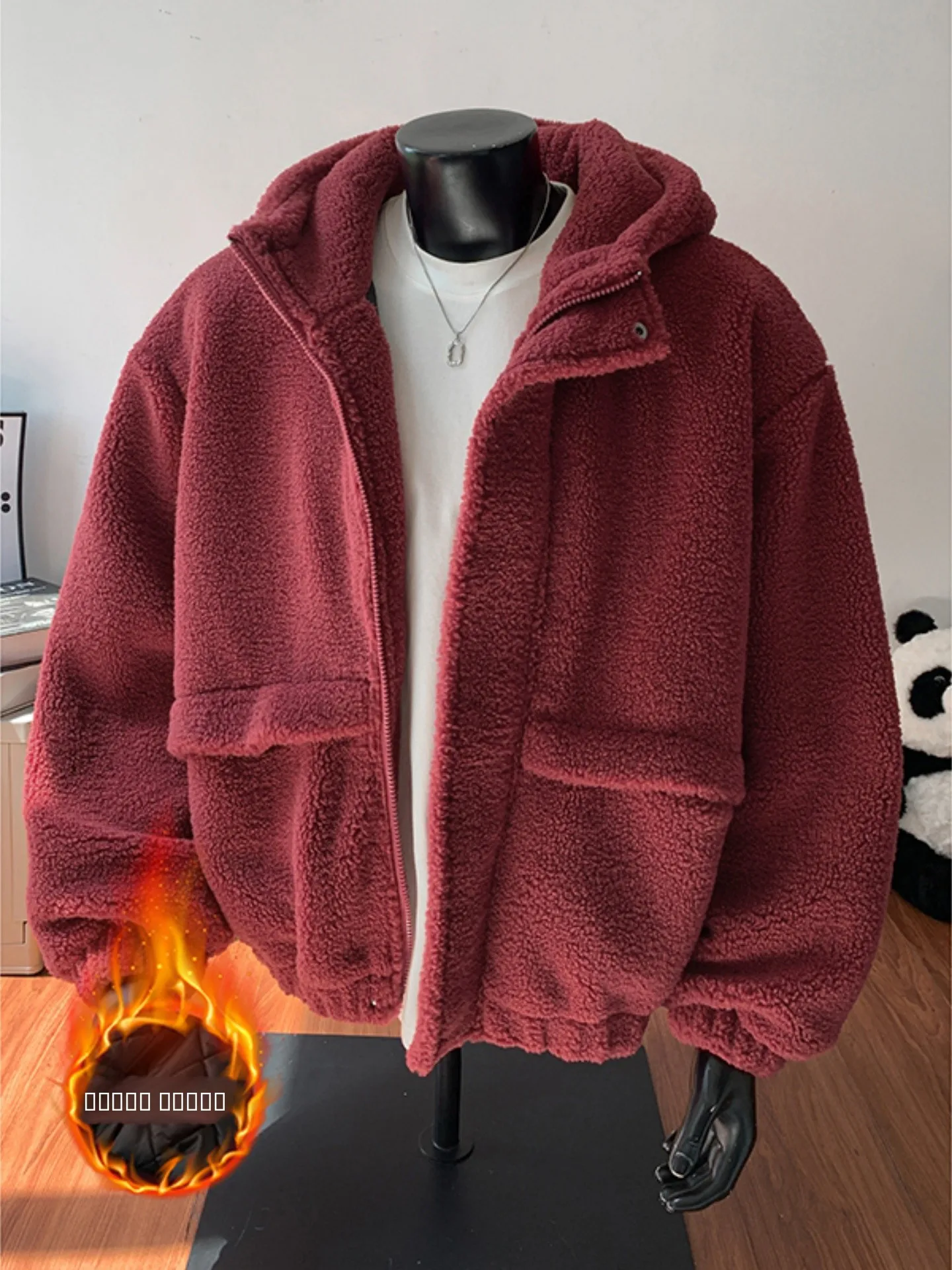 

Мужская хлопковая куртка цвета красного вина с утолщенной флисовой подкладкой, мягкий зимний пуховик из овечьей шерсти, теплая и утепленная хлопковая одежда
